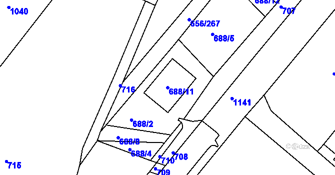 Parcela st. 688/11 v KÚ Droužkovice, Katastrální mapa