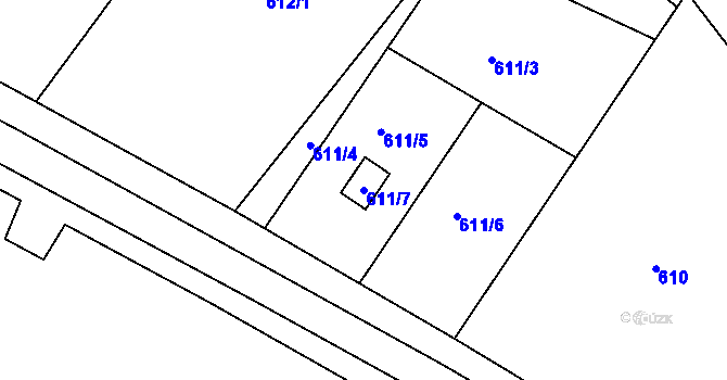 Parcela st. 611/7 v KÚ Droužkovice, Katastrální mapa