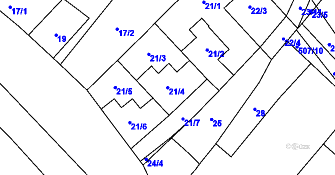 Parcela st. 21/4 v KÚ Droužkovice, Katastrální mapa