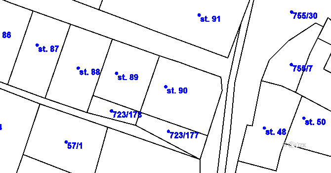 Parcela st. 90 v KÚ Drozdov v Čechách, Katastrální mapa