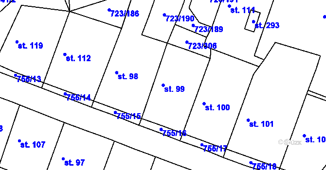 Parcela st. 99 v KÚ Drozdov v Čechách, Katastrální mapa