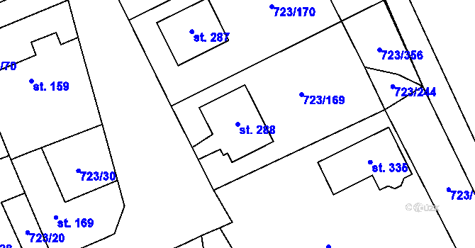 Parcela st. 288 v KÚ Drozdov v Čechách, Katastrální mapa