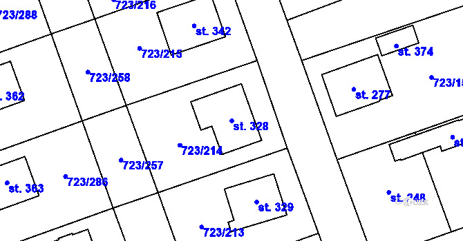 Parcela st. 328 v KÚ Drozdov v Čechách, Katastrální mapa