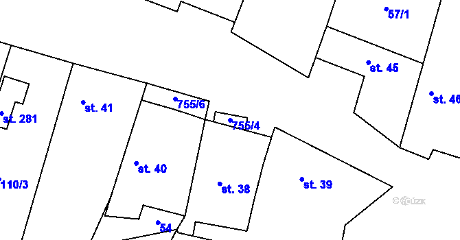 Parcela st. 755/4 v KÚ Drozdov v Čechách, Katastrální mapa