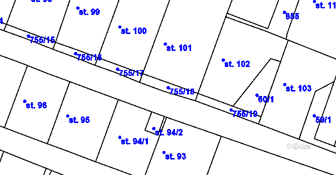 Parcela st. 755/18 v KÚ Drozdov v Čechách, Katastrální mapa