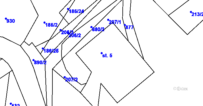 Parcela st. 5 v KÚ Drozdov, Katastrální mapa