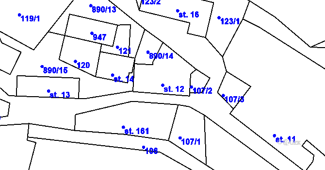 Parcela st. 12 v KÚ Drozdov, Katastrální mapa