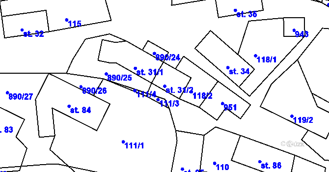 Parcela st. 31/2 v KÚ Drozdov, Katastrální mapa