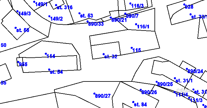Parcela st. 32 v KÚ Drozdov, Katastrální mapa