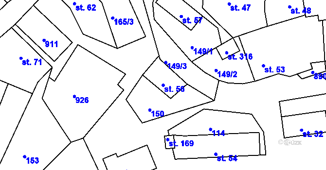 Parcela st. 56 v KÚ Drozdov, Katastrální mapa