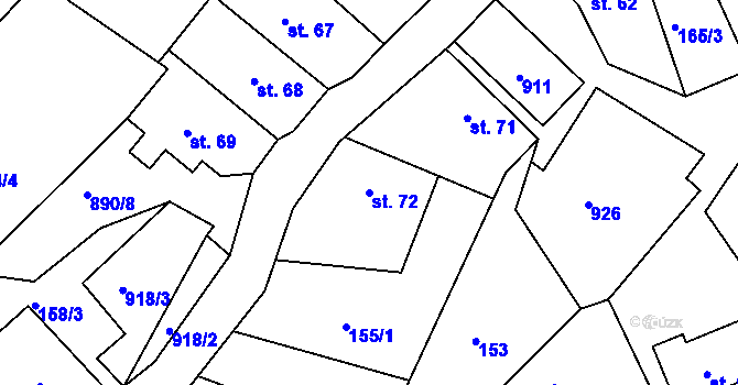 Parcela st. 72 v KÚ Drozdov, Katastrální mapa