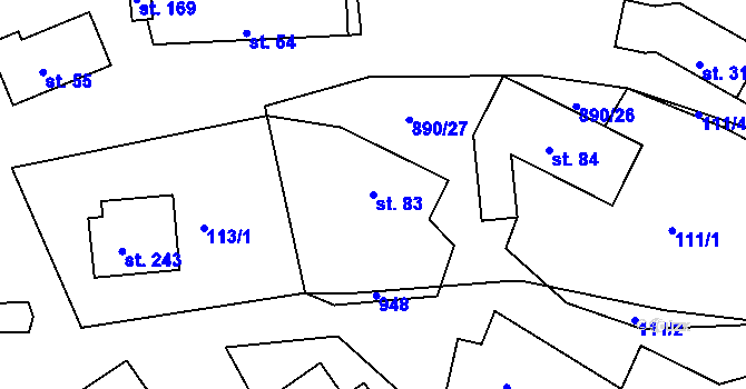 Parcela st. 83 v KÚ Drozdov, Katastrální mapa