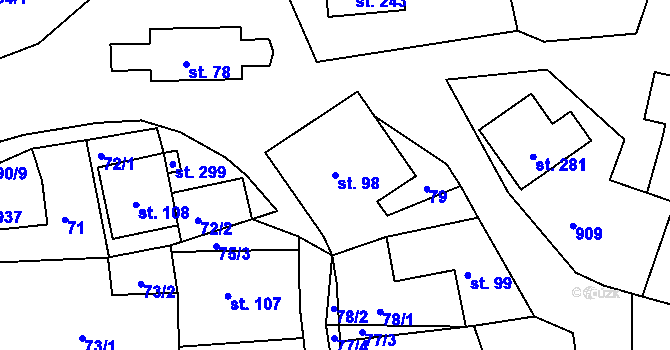 Parcela st. 98 v KÚ Drozdov, Katastrální mapa