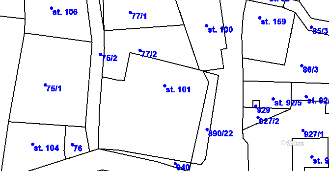 Parcela st. 101 v KÚ Drozdov, Katastrální mapa