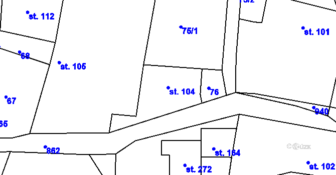 Parcela st. 104 v KÚ Drozdov, Katastrální mapa