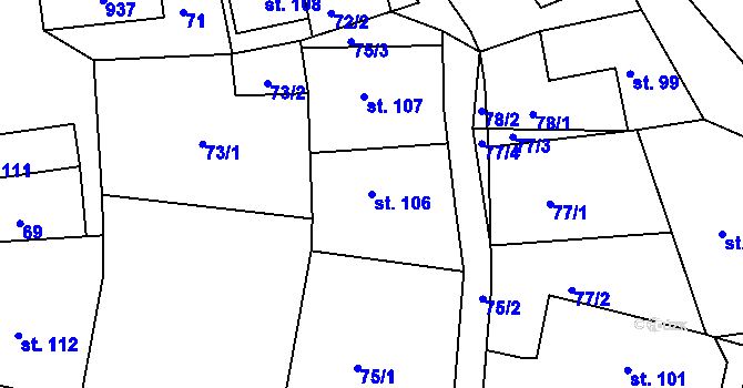 Parcela st. 106 v KÚ Drozdov, Katastrální mapa