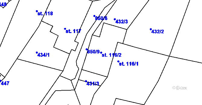 Parcela st. 116/2 v KÚ Drozdov, Katastrální mapa