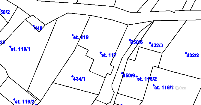 Parcela st. 117 v KÚ Drozdov, Katastrální mapa