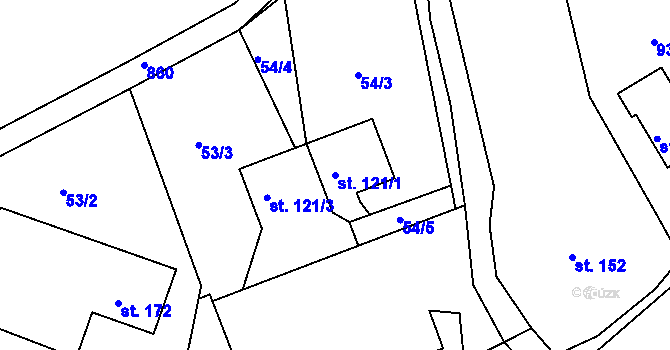 Parcela st. 121/1 v KÚ Drozdov, Katastrální mapa