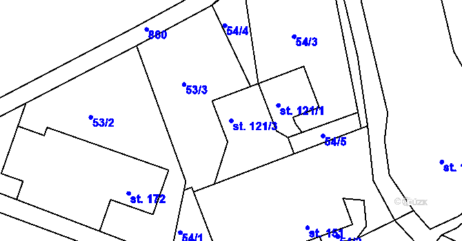 Parcela st. 121/3 v KÚ Drozdov, Katastrální mapa
