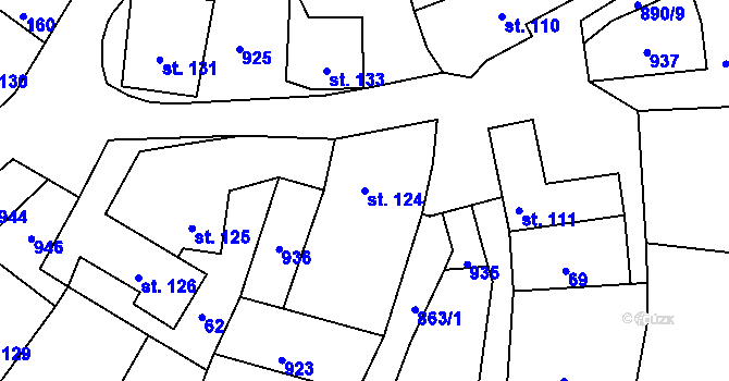 Parcela st. 124 v KÚ Drozdov, Katastrální mapa