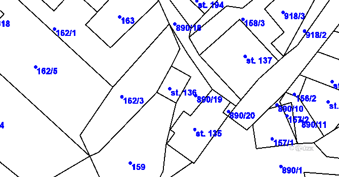 Parcela st. 136 v KÚ Drozdov, Katastrální mapa