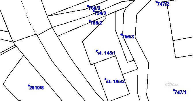 Parcela st. 145/1 v KÚ Drozdov, Katastrální mapa