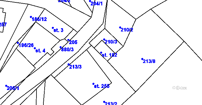 Parcela st. 182 v KÚ Drozdov, Katastrální mapa