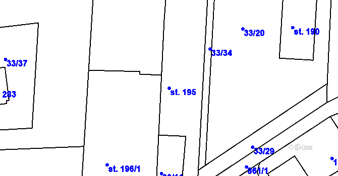 Parcela st. 195 v KÚ Drozdov, Katastrální mapa
