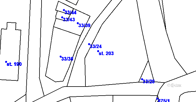 Parcela st. 203 v KÚ Drozdov, Katastrální mapa