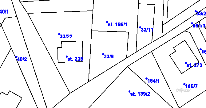 Parcela st. 33/9 v KÚ Drozdov, Katastrální mapa