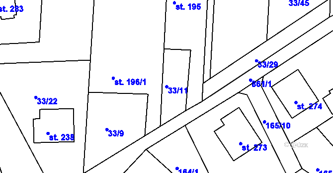 Parcela st. 33/11 v KÚ Drozdov, Katastrální mapa