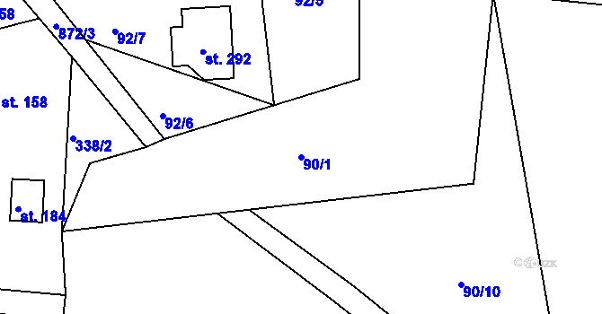 Parcela st. 90/1 v KÚ Drozdov, Katastrální mapa