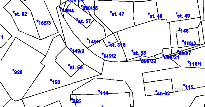 Parcela st. 149/2 v KÚ Drozdov, Katastrální mapa