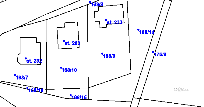 Parcela st. 168/9 v KÚ Drozdov, Katastrální mapa