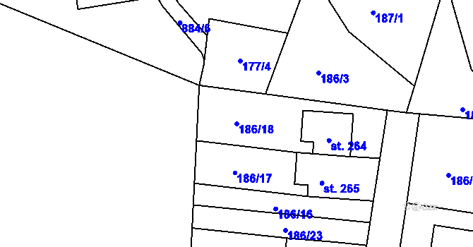 Parcela st. 186/18 v KÚ Drozdov, Katastrální mapa