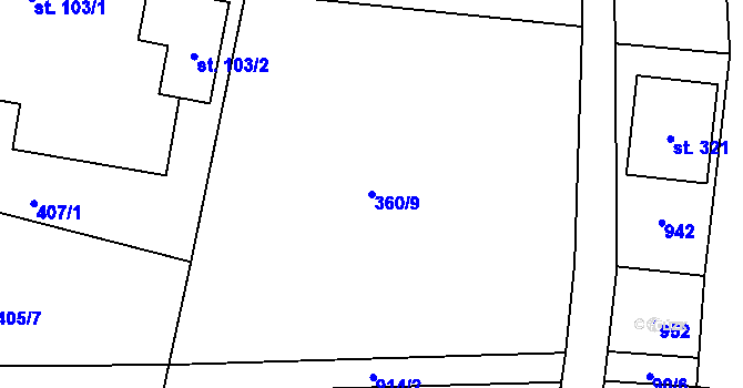 Parcela st. 360/9 v KÚ Drozdov, Katastrální mapa