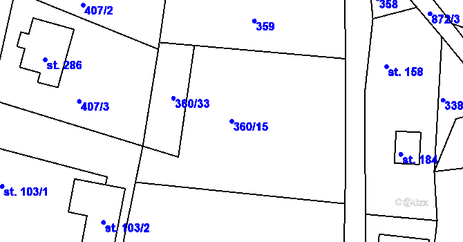 Parcela st. 360/15 v KÚ Drozdov, Katastrální mapa