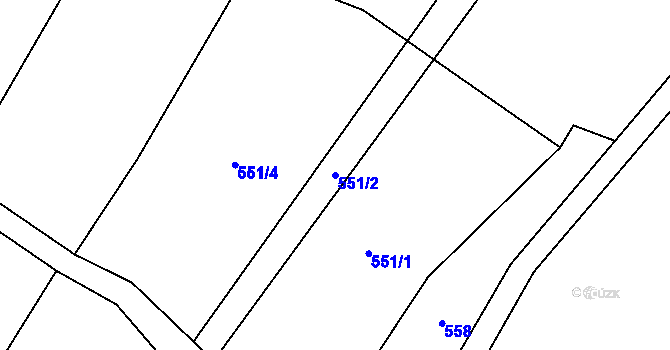 Parcela st. 551/2 v KÚ Drozdov, Katastrální mapa