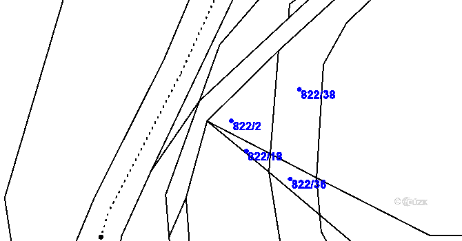 Parcela st. 822/2 v KÚ Drozdov, Katastrální mapa