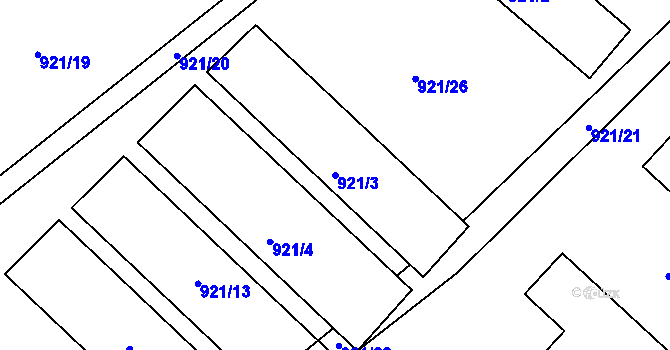 Parcela st. 921/3 v KÚ Drozdov, Katastrální mapa