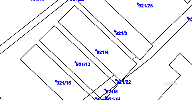 Parcela st. 921/4 v KÚ Drozdov, Katastrální mapa
