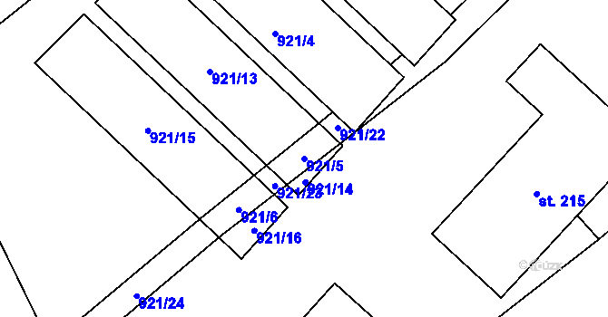 Parcela st. 921/5 v KÚ Drozdov, Katastrální mapa
