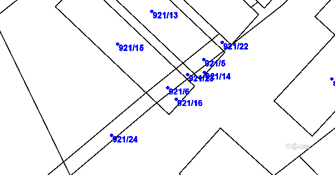 Parcela st. 921/6 v KÚ Drozdov, Katastrální mapa