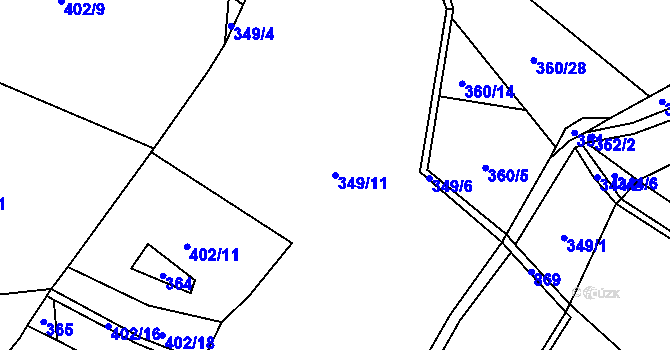 Parcela st. 349/11 v KÚ Drozdov, Katastrální mapa