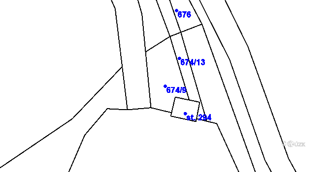 Parcela st. 674/9 v KÚ Drozdov, Katastrální mapa