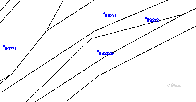 Parcela st. 822/29 v KÚ Drozdov, Katastrální mapa