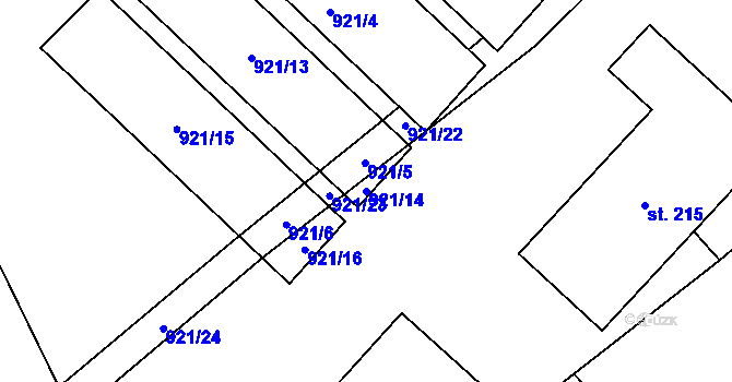 Parcela st. 921/14 v KÚ Drozdov, Katastrální mapa