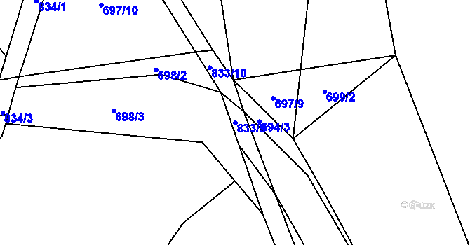 Parcela st. 833/9 v KÚ Drozdov, Katastrální mapa