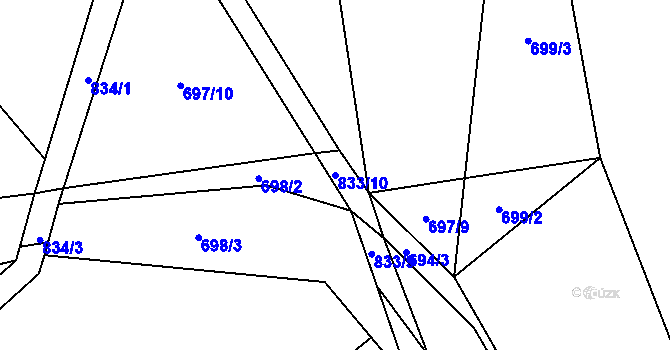 Parcela st. 833/10 v KÚ Drozdov, Katastrální mapa